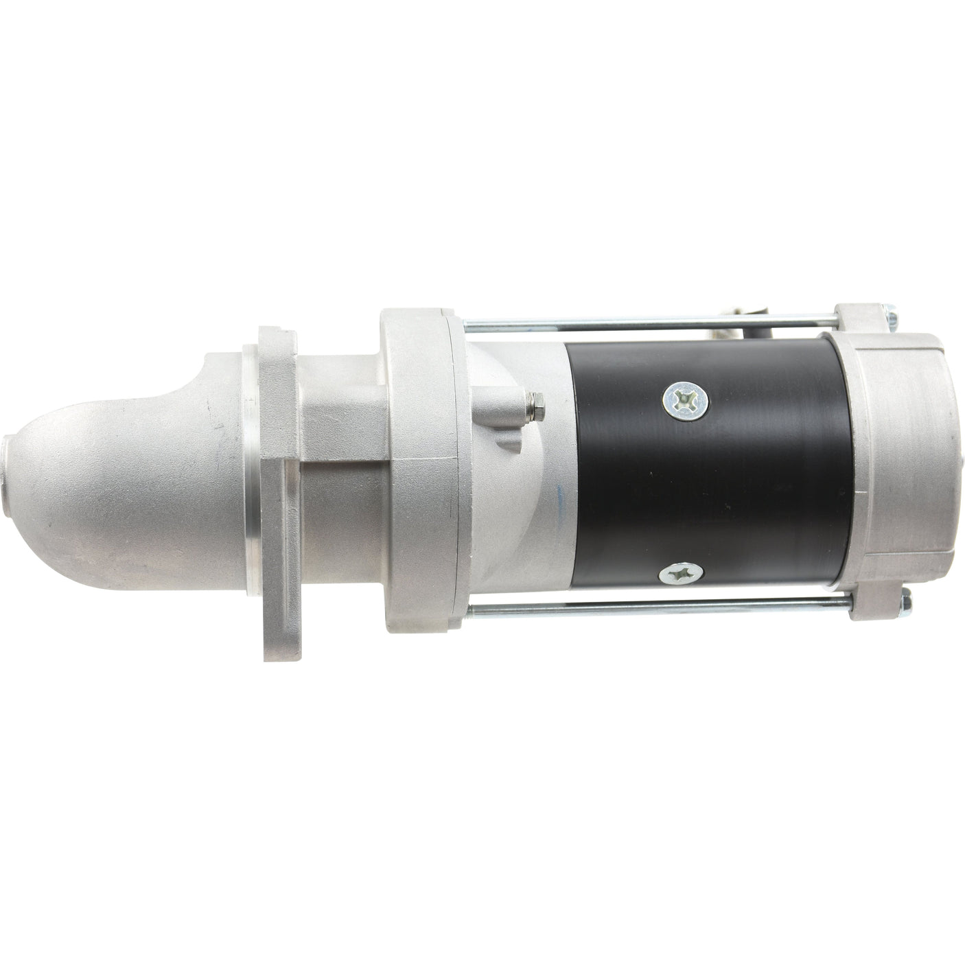 The Sparex Starter Motor - 12V, 2.8Kw, Gear Reducted (Sparex Part No.S.65601) is displayed against a plain white background, highlighting its precision engineering in a sleek silver and black design.
