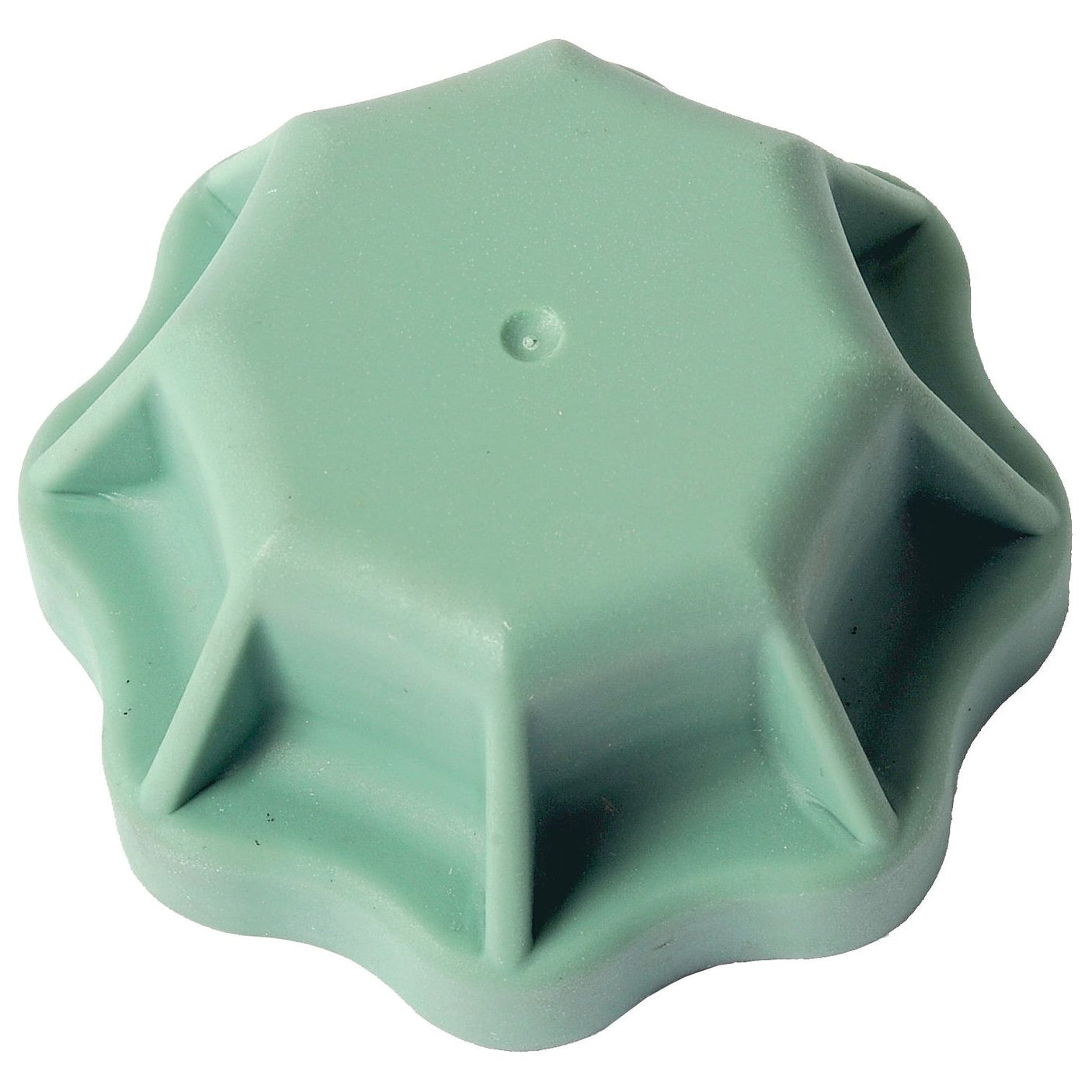 Sparex’s Radiator Cap - S.65644 is a green, eight-sided plastic utility knob with a central indentation, designed to withstand pressure up to 7 psi.