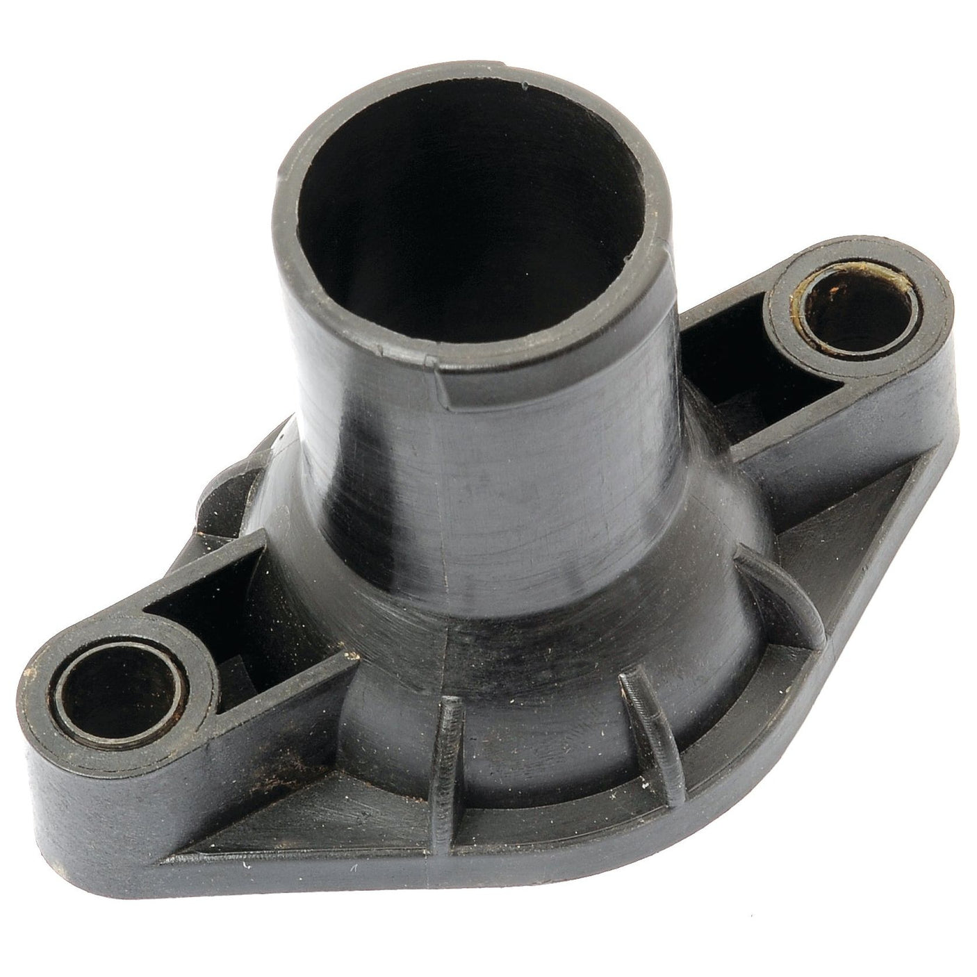 The Sparex Thermostat Housing (Part No. S.65645) is a black cylindrical plastic component featuring two screw holes and a flanged base, commonly used in John Deere machinery.
