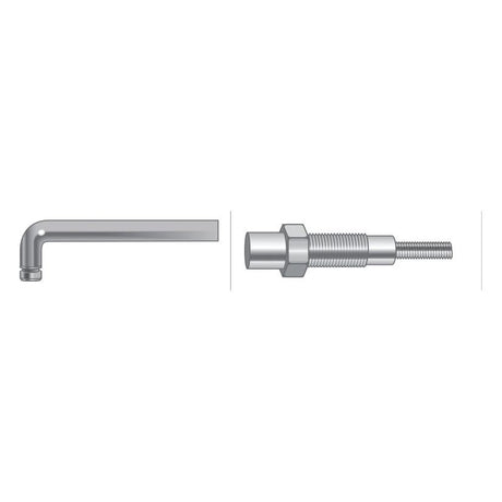 An L-shaped Allen wrench and a bolt with a partially threaded shank and hexagonal head are shown side by side, accompanied by a Sparex Engine Stop Cable (Sparex Part No. S.65652) with an overall length of 1353mm and an outer cable length of 1023mm.