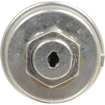 Close-up image of the Ignition Switch (Sparex Part No. S.65662), a metallic circular cam lock with a keyhole in the center that resembles an ignition switch, ideal for Ford New Holland tractors.