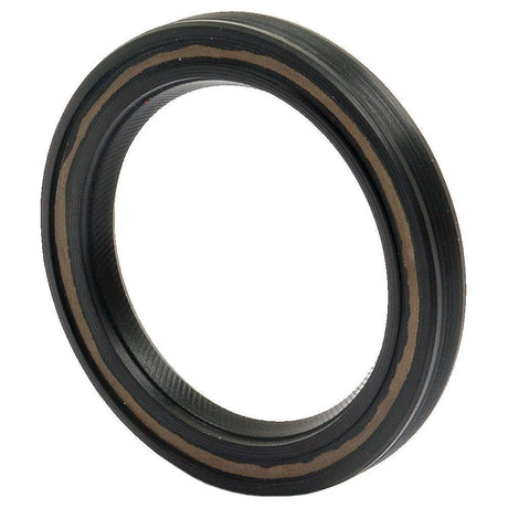 A black rubber oil seal, featuring a ridged surface and a brown internal sealing edge, identified as the Imperial Rotary Shaft Seal, 2 3/8'' x 3 1/8'' x 3/8'' Single Lip (Sparex Part No.S.65675) by Sparex, is shown against a white background.