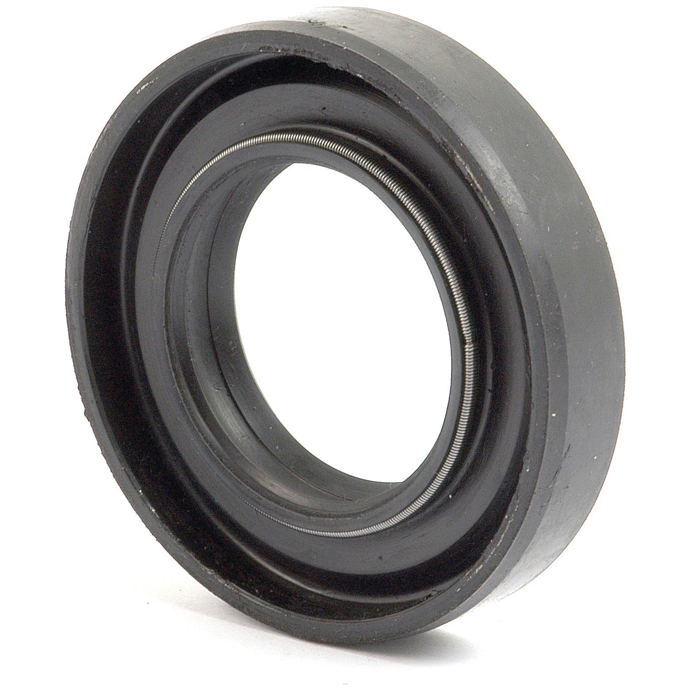 A black rubber oil seal with a metal spring inside, used to prevent leakage in machinery, often referred to as an Imperial Rotary Shaft Seal, compatible with Ford / New Holland. This specific part is known as the Sparex Imperial Rotary Shaft Seal, measuring 1 7/8'' x 3 1/4'' x 5/8'', and is identified by the Sparex Part No. S.65680.