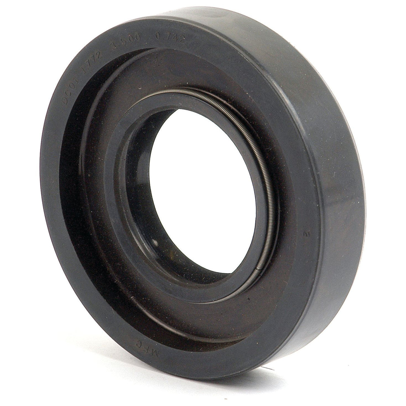 A black Imperial Rotary Shaft Seal with a central opening and a spring encircling the inner edge, measuring 1 3/4'' x 3 1/2'' x 3/4'', compatible with Ford New Holland machinery. (Sparex Part No. S.65681)