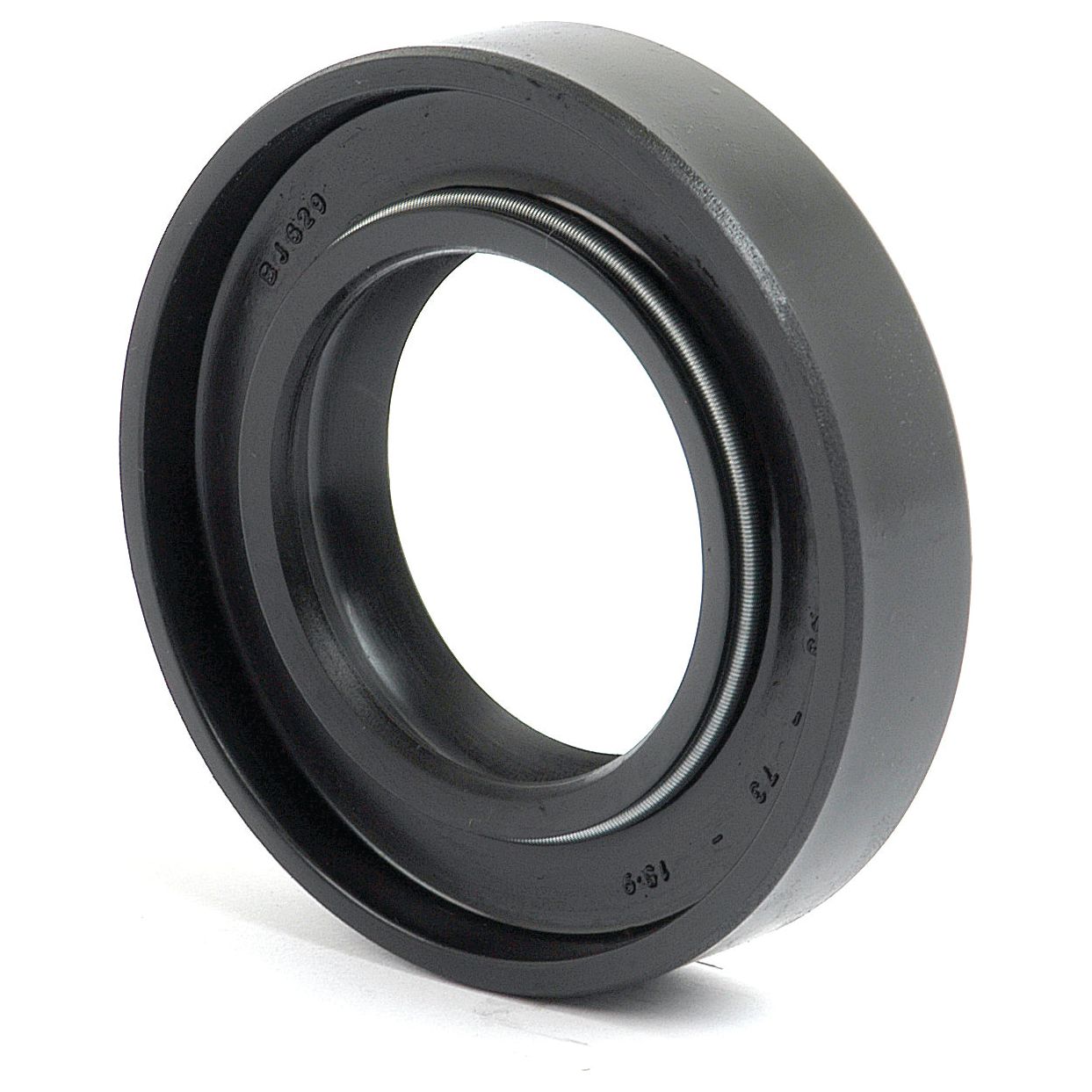 The Metric Rotary Shaft Seal by Sparex (Part No. S.65682), a black circular seal measuring 43 x 73 x 16mm with an internal metal spring, is designed to prevent fluid leakage in machines such as Ford New Holland.