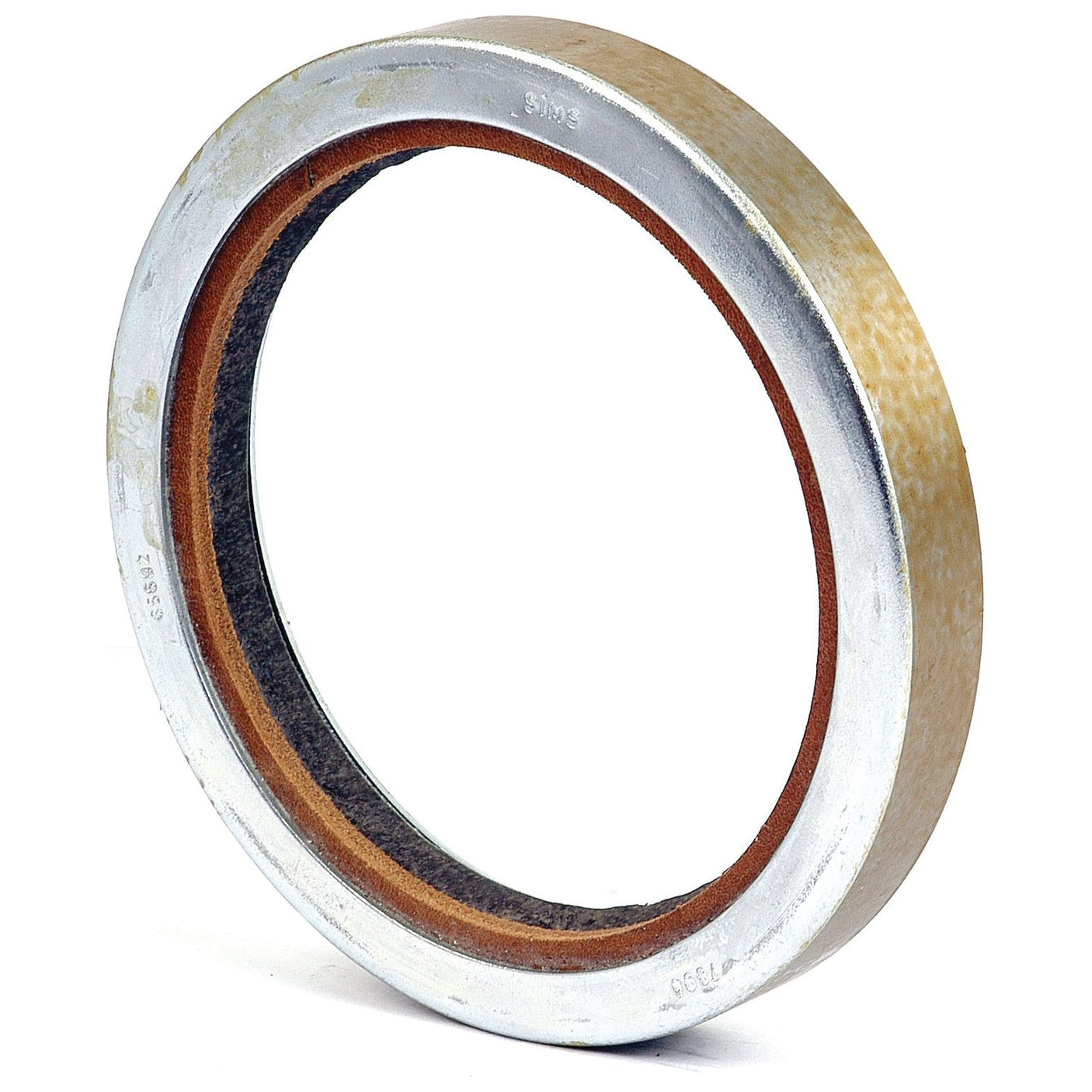 The Imperial Rotary Shaft Seal by Sparex, measuring 3 3/4'' x 4 3/4'' x 5/8'', features a circular metal rim and a brown inner ring, specifically designed for Ford/New Holland machinery.