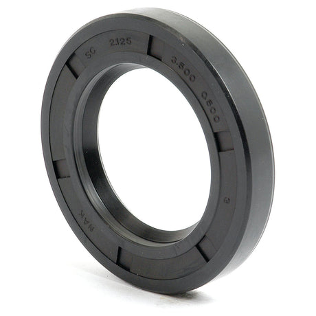 A black rubber oil seal, identified as "Imperial Rotary Shaft Seal, 2 1/8'' x 3 1/2'' x 1/2'' Single Lip" with Sparex Part No. S.65707, features a single lip and is specifically designed for sealing gaps in machinery. This circular seal, ideally suited for Ford / New Holland equipment, has a central hole and functions as an imperial rotary shaft seal.