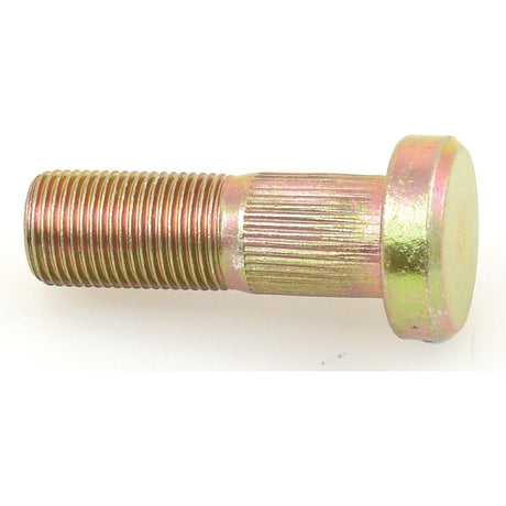 Close-up of a metallic Sparex Wheel Stud (3/4'' x 2 5/16'') with a threaded shaft and a circular, flat head, showcasing smooth and knurled textures; part number S.65713.