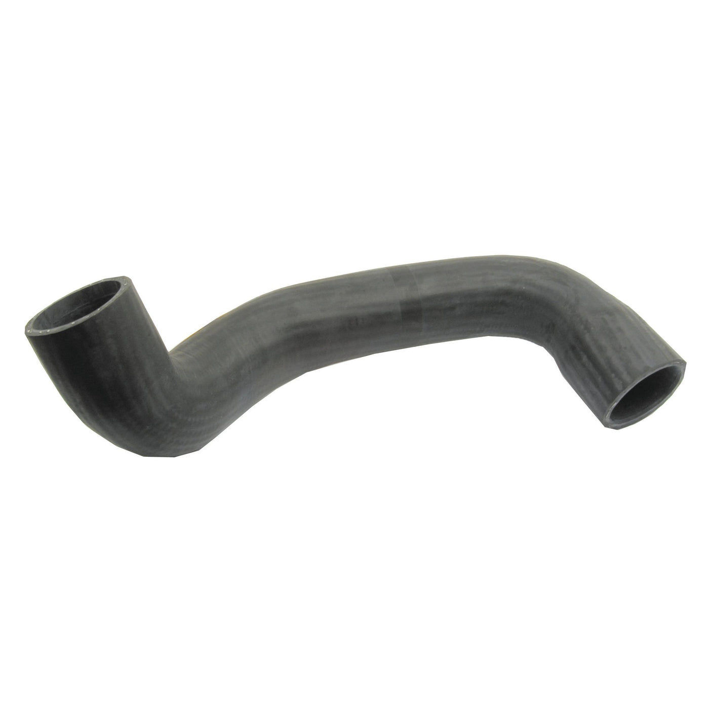 A Sparex Bottom Hose with a smooth black rubber exterior, featuring a bent design and inner diameters of 43mm at the smaller end and 45mm at the bigger end, perfect for Ford New Holland machinery (Sparex Part No. S.65729).