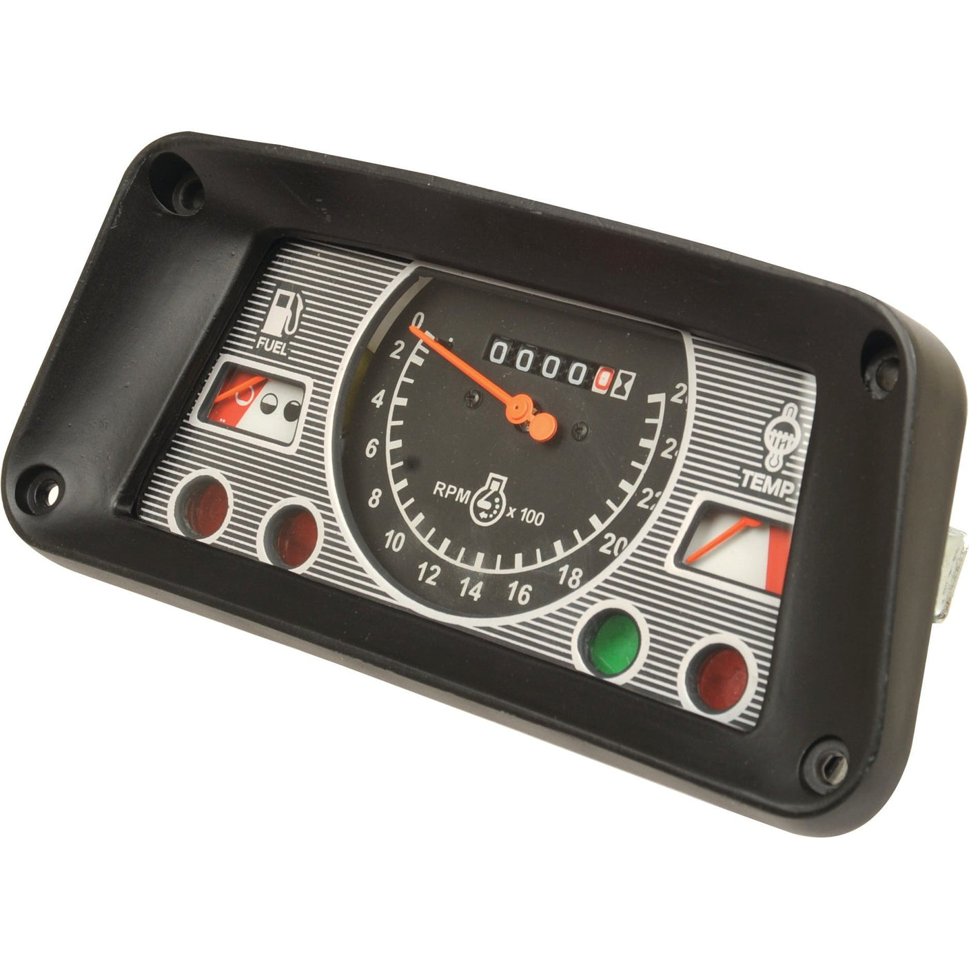 The Instrument Cluster (Sparex Part No. S.65742) from Sparex features a circular speedometer at the center, flanked by a fuel gauge on the left and a temperature gauge on the right, all encased in a sleek black housing. The needle is positioned at zero RPM, and there are several indicators present, resembling the classic design of Ford / New Holland models.