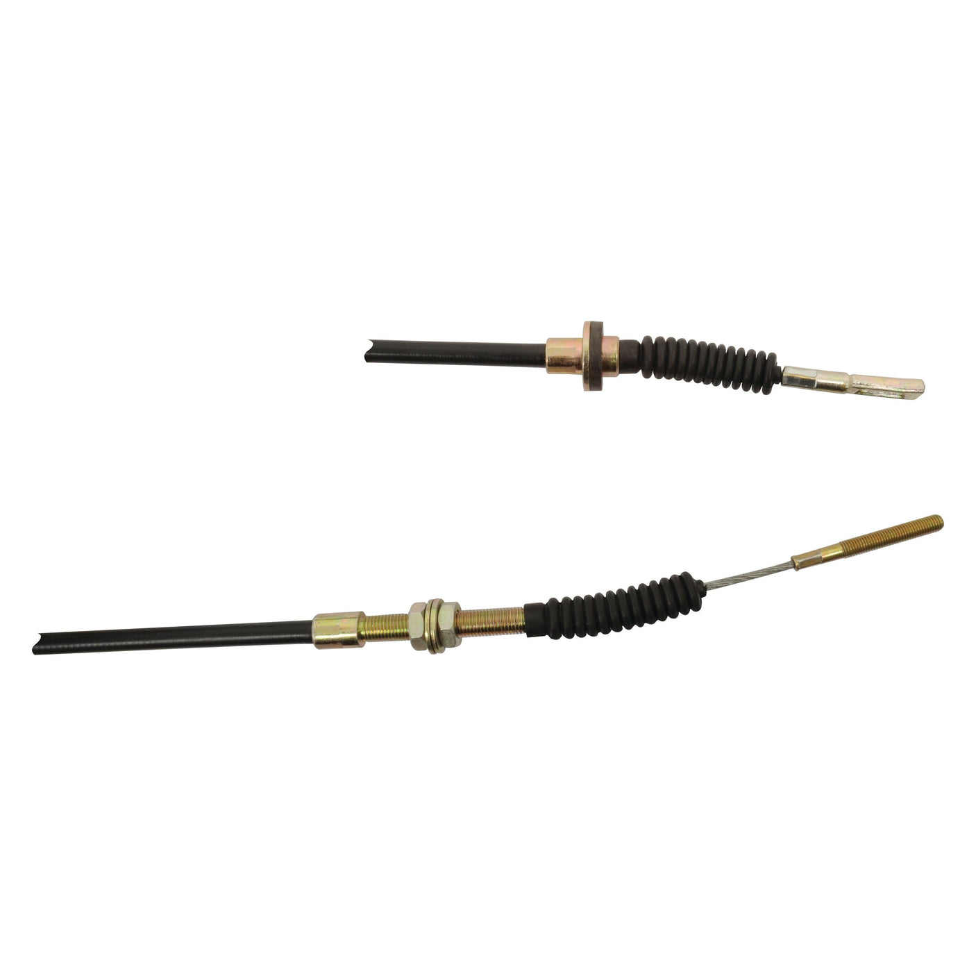 Two black Sparex Clutch Cables (Sparex Part No. S.65758), each with metal connectors and rubber housings, arranged parallel but offset from each other.