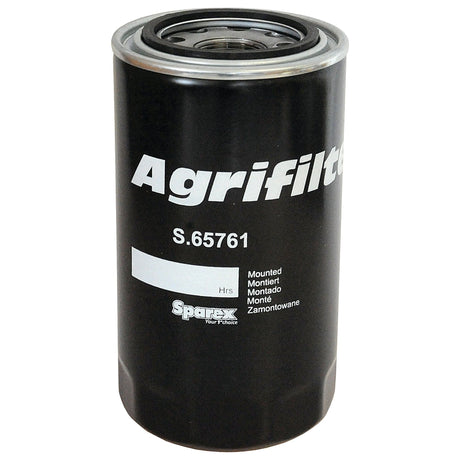 A hydraulic filter that is black and cylindrical, branded as Sparex with part number S.65761, designed for use in Ford/New Holland tractors.