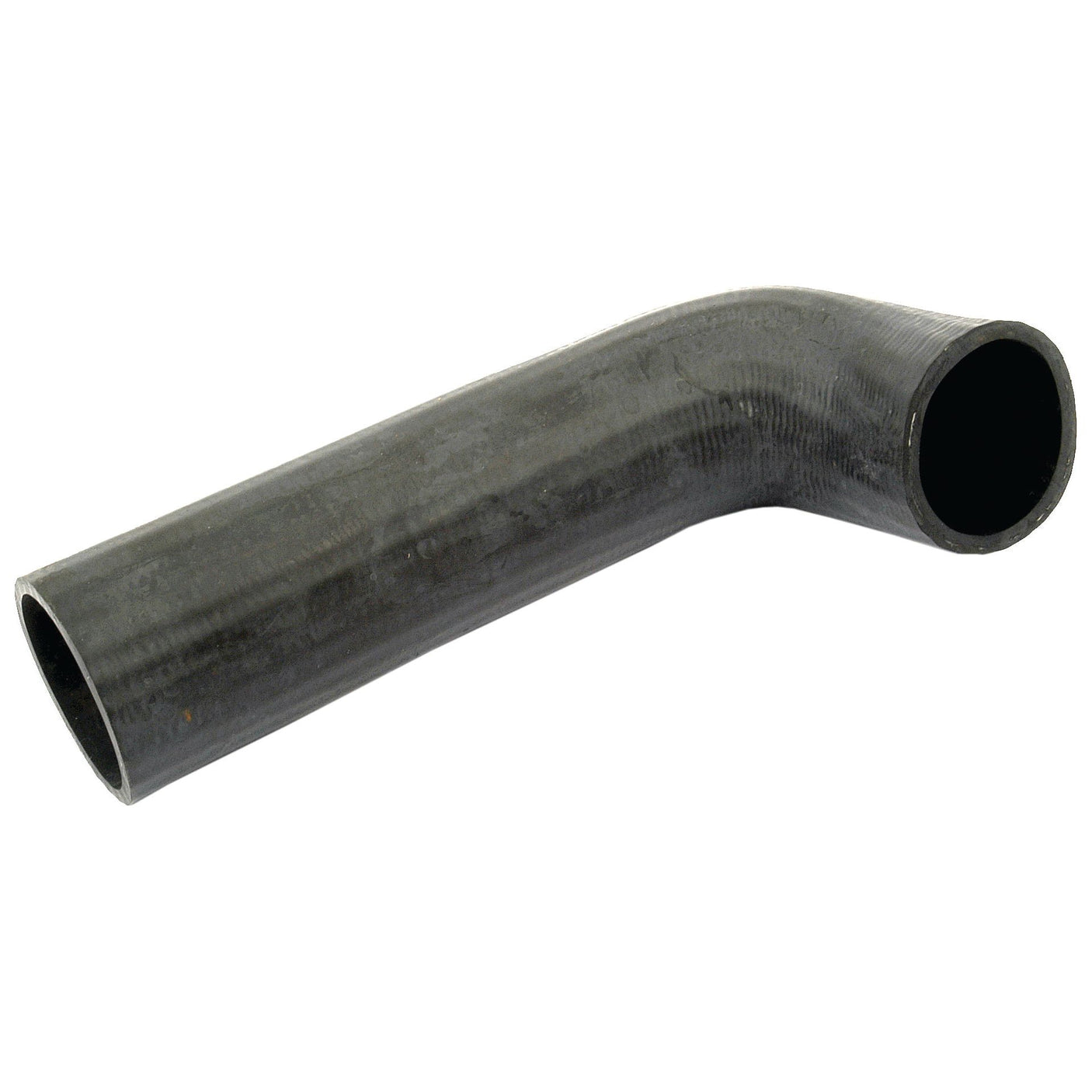 A Sparex Inlet Hose (Part No. S.65780), black with a right-angle bend and secure hose clip, featuring an inner diameter of 41mm at the smaller end and 44mm at the larger end, ideal for Ford/New Holland applications.