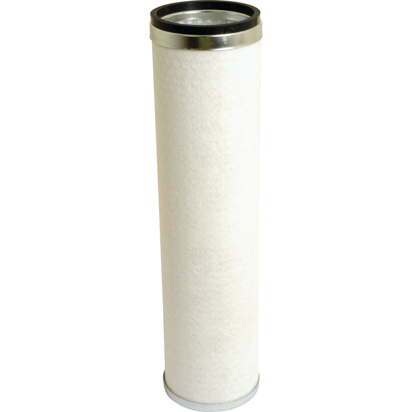 A Sparex Air Filter - Inner (Part No. S.65808) with a white cylindrical body and metallic ends, standing upright against a plain white background.