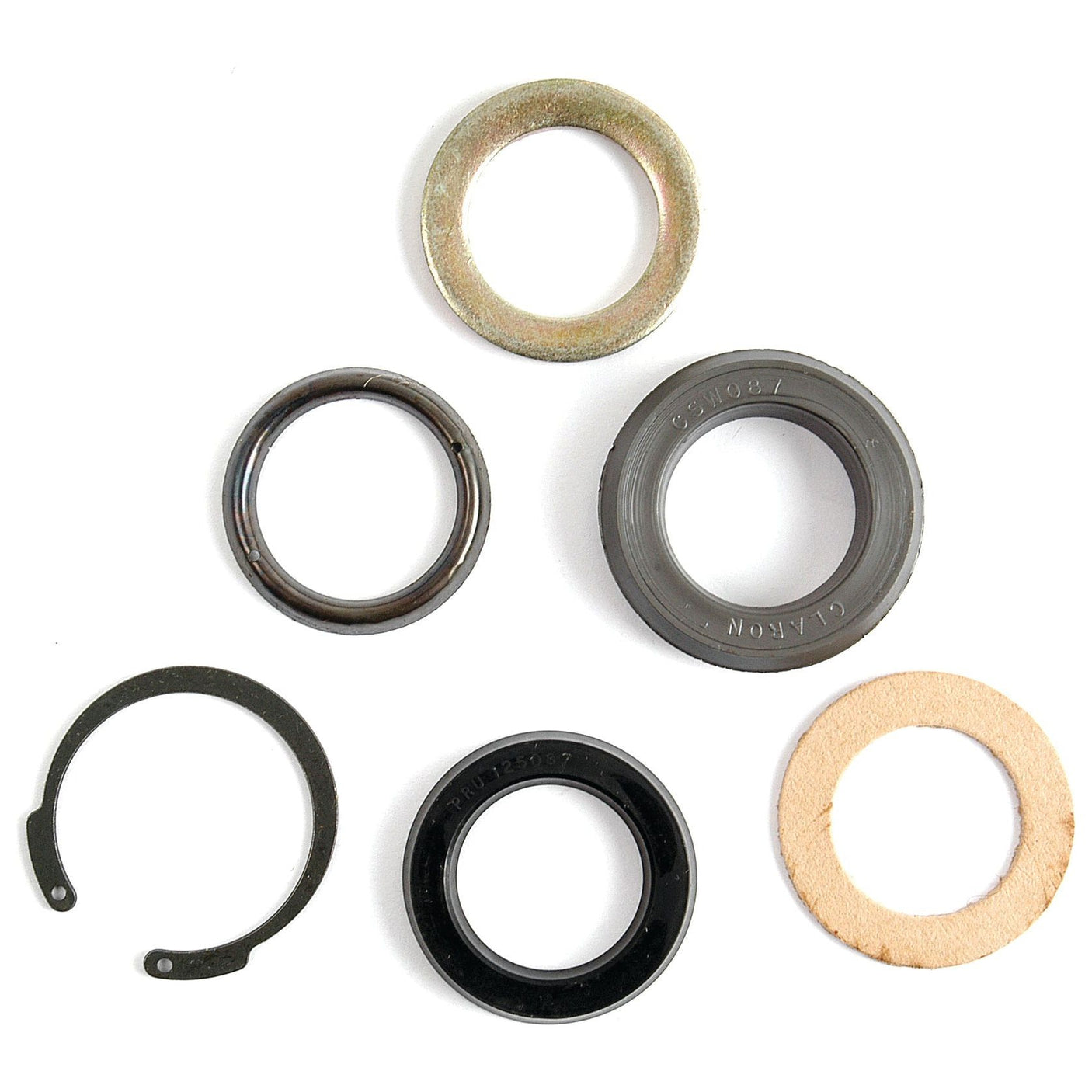 A collection of six assorted mechanical rings and washers, including components for a Power Steering Cylinder, arranged in a roughly circular pattern on a white background. The product featured is the Seal Kit (Power Steering Cylinder - 2WD) by Sparex, under Sparex Part No. S.65818.