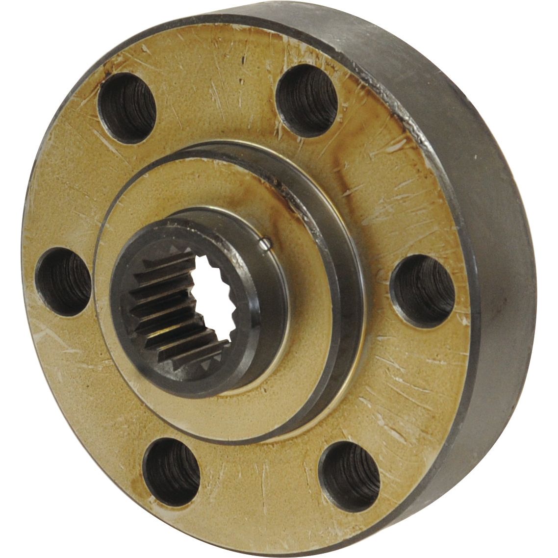 Introducing the Sparex PTO Drive Hub (Part No.S.65846): a round metal flange featuring a central 20 spline gear and six bolt holes evenly spaced around its perimeter, designed for Ford New Holland applications.