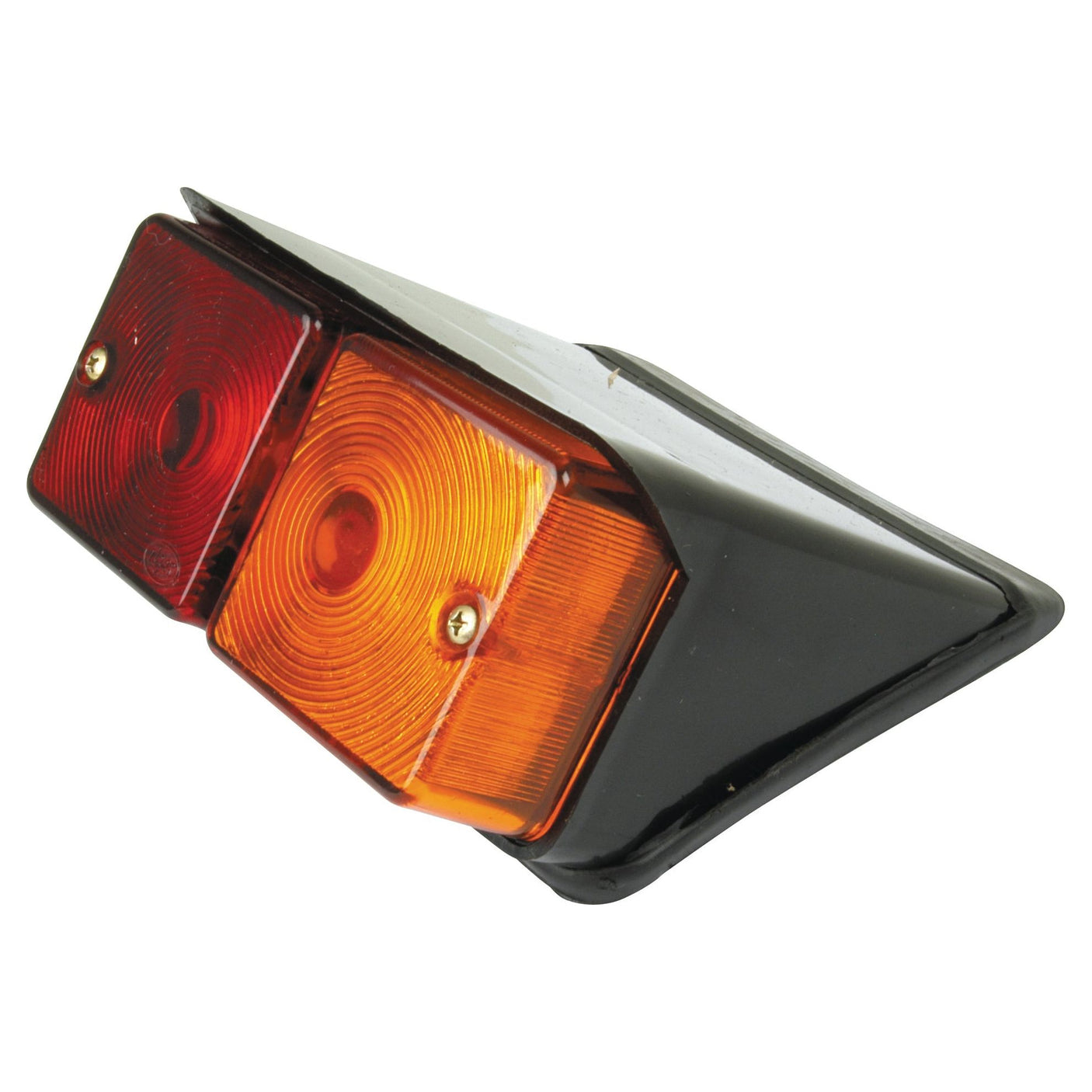 Introducing the Sparex Rear Combination Light (Halogen), model S.65854: A right-hand side vehicle tail light featuring one red and one amber lens, mounted on a sleek black plastic base with a modern rectangular design. This 12V light functions as a brake, tail, and indicator light.