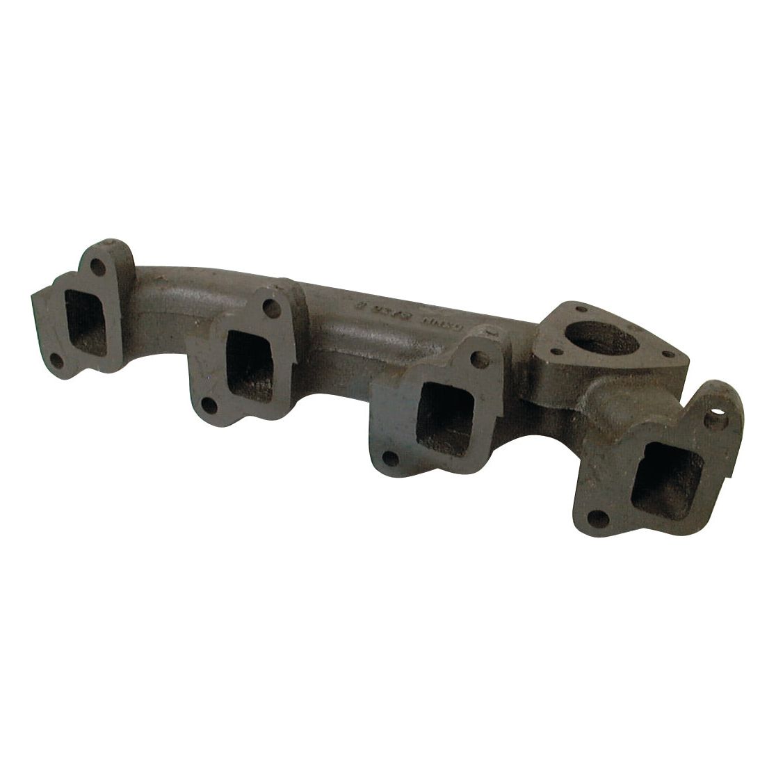 The Sparex Exhaust Manifold (4 Cyl.) | Sparex Part No. S.65954 is a cast iron unit with four mounting ports and a single outlet port, ideal for Ford New Holland 4-cylinder internal combustion engines.