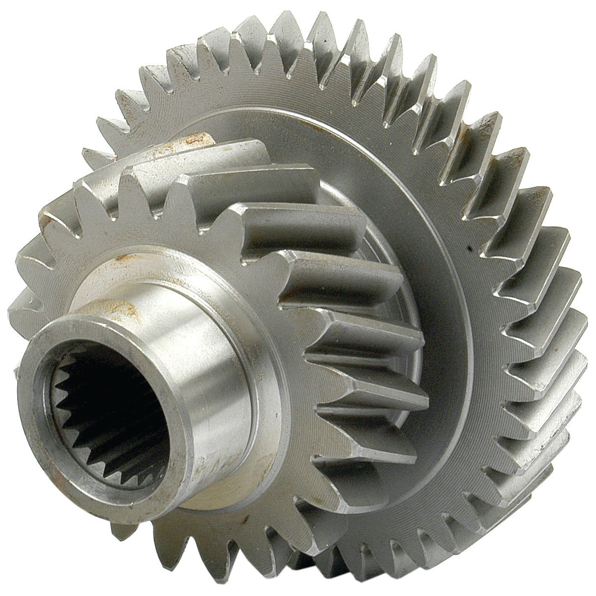 A close-up view of the Transmission Gear PTO - S.65962 by Sparex, showcasing its interlocking teeth and precise splines designed for advanced mechanical systems.