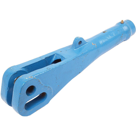 The Sparex Levelling Box Fork - 1 1/4 UNC (Sparex Part No. S.65973) is a blue painted metal machine part with a cylindrical body and a split end featuring two holes, measuring 360mm in length and 76mm in external width.