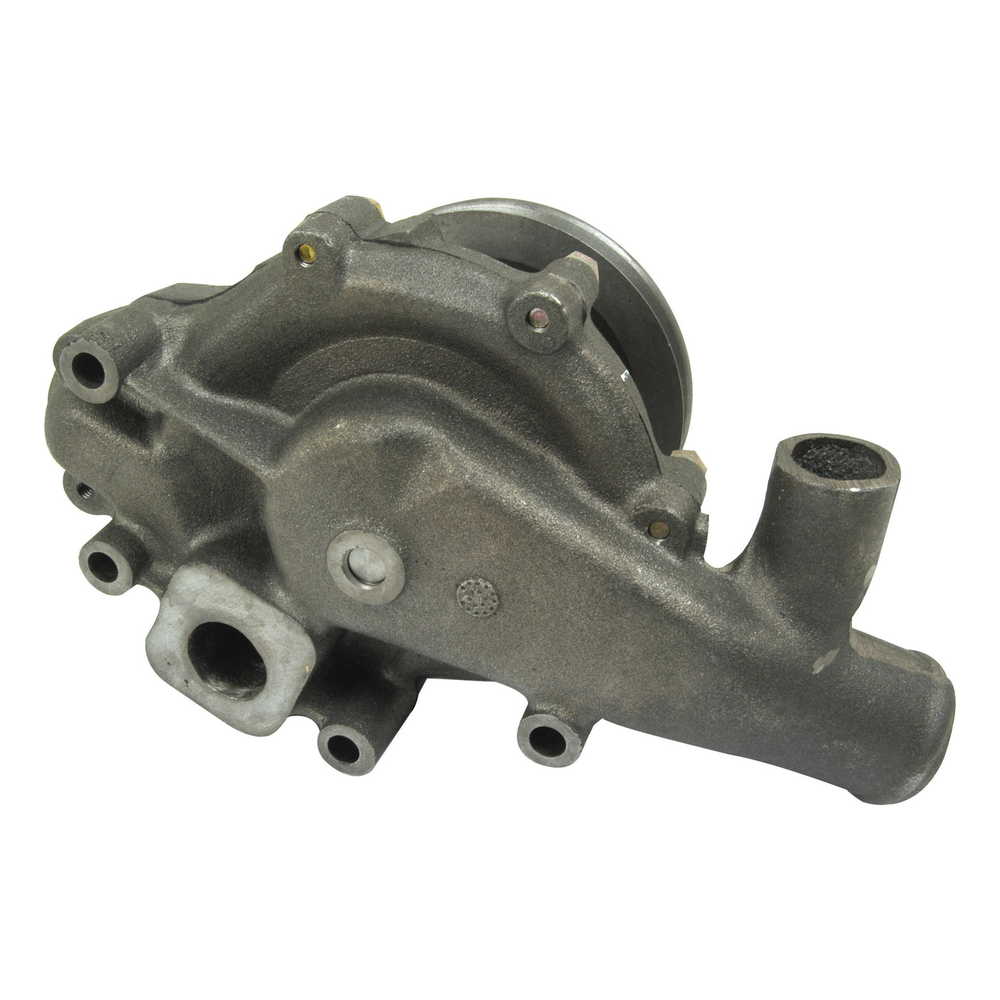 The Sparex Water Pump Assembly (Supplied with Pulley), Part No. S.65982, is a metal automotive water pump featuring a V-Style Pulley with multiple mounting holes and a pulley wheel attachment, ideal for Ford/New Holland models.