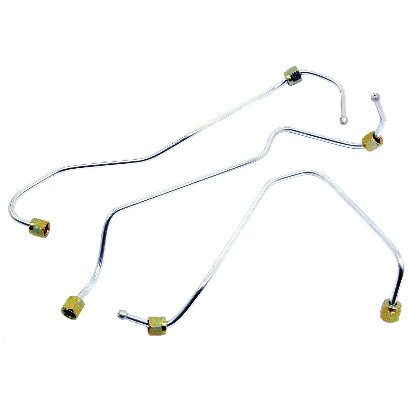 Three metallic fuel injector lines with attached connectors, displaying various bends and shapes, are arranged on a plain white background. This Fuel Injector Pipe Set (Sparex Part No. S.66007) is designed for compatibility with the Ford New Holland CAV Rotary Pump and is branded by Sparex.