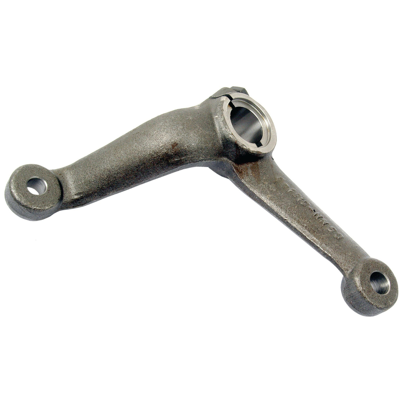 A Sparex Steering Arm (2WD) LH, part number S.66021, with a threaded hole and two mounting points, designed for use in Ford New Holland vehicle steering systems.