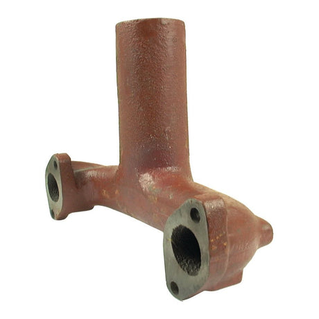 A rusted metal pipe connector with two horizontal openings and one vertical opening, often used in Ford/New Holland machinery, can be replaced with the Sparex Exhaust Manifold (3 Cyl.), Part No. S.66047.