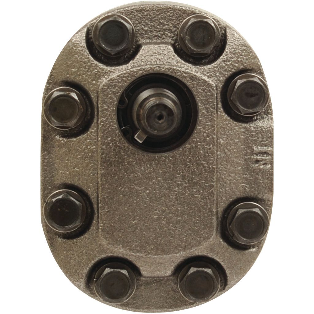 Close-up view of a Sparex Single Hydraulic Pump - S.66057 with six visible bolts, including M10 fasteners, arranged around a central axis.