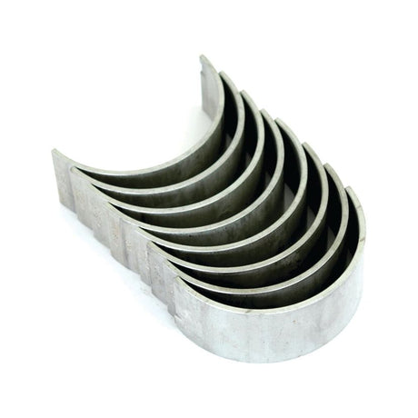 A set of Sparex Conrod Bearing Std. Set, Part No. S.66072, featuring silver metal bearing shells compatible with Fiat and Ford/New Holland models, stacked together in a semi-circular arrangement against a white background.