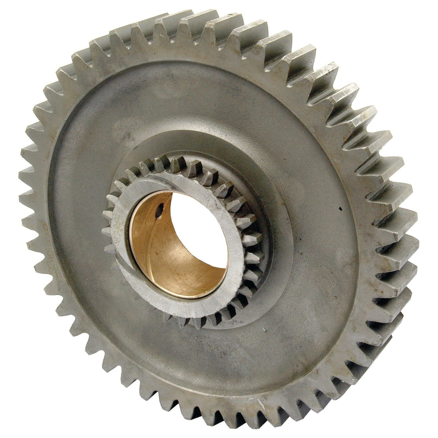 Close-up of the Transmission Gear - 1st (Sparex Part No. S.66120) with interlocking teeth and a central circular hole, showcasing the precise engineering typical of Sparex product specifications.