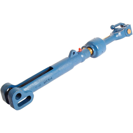 A blue Levelling Box Assembly by Sparex (Part No.S.66157), featuring a Knuckle Ø 22mm, Fork Hole Ø 26 & 25x61mm, and a minimum length of 640mm, compatible with Ford/New Holland and other agricultural machinery, used to adjust the angle of implements.