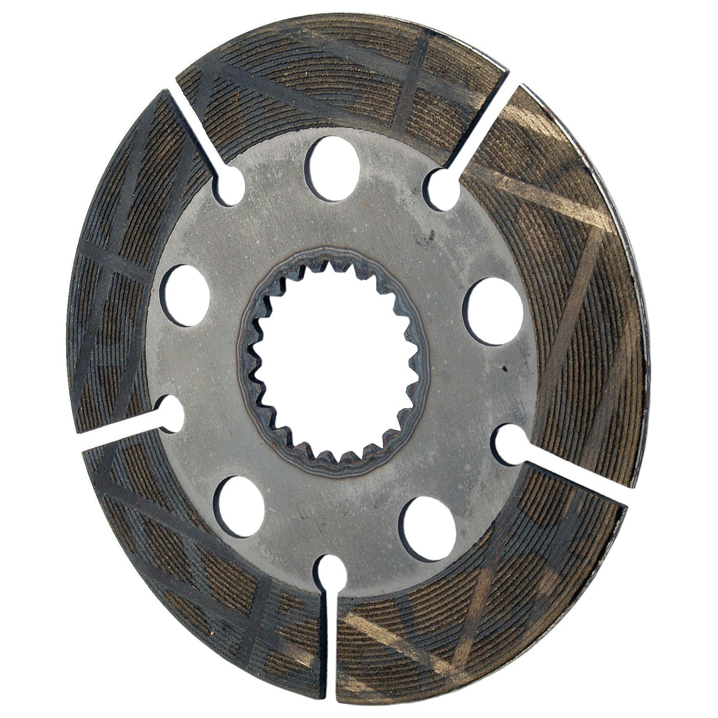 The Brake Friction Disc – S.66178 from Sparex is a precision-engineered mechanical component with a 204.5mm outer diameter, featuring a central cogwheel hole, six circular holes, and six slots around the edge. Potentially incorporating sintered lining for enhanced durability, this metallic disc is meticulously crafted for reliable performance.