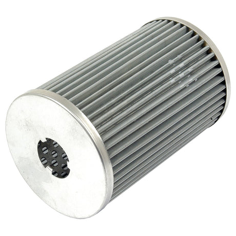 The Sparex Hydraulic Filter Element (Sparex Part No. S.66183) is a cylindrical metal filter with pleated sides and perforated end caps, designed for compatibility with Ford New Holland machinery.