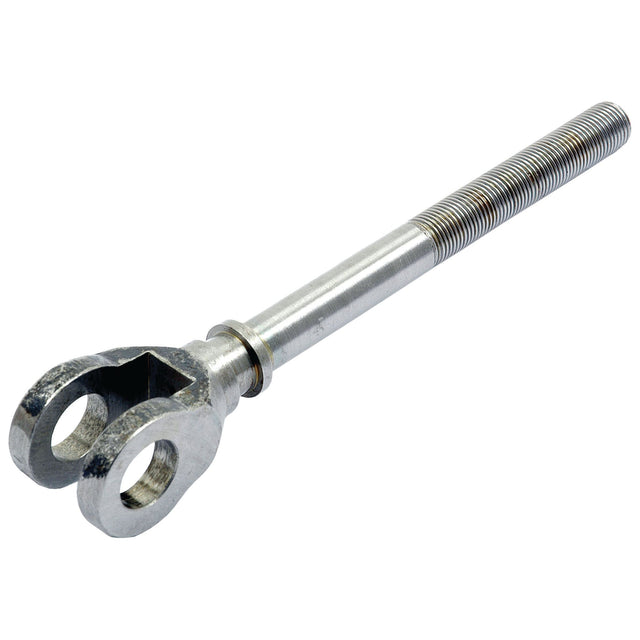 A Sparex Brake Actuator Rod (Sparex Part No. S.66191) with a threaded rod and a forked end featuring two bolt holes, compatible with Ford New Holland machinery.