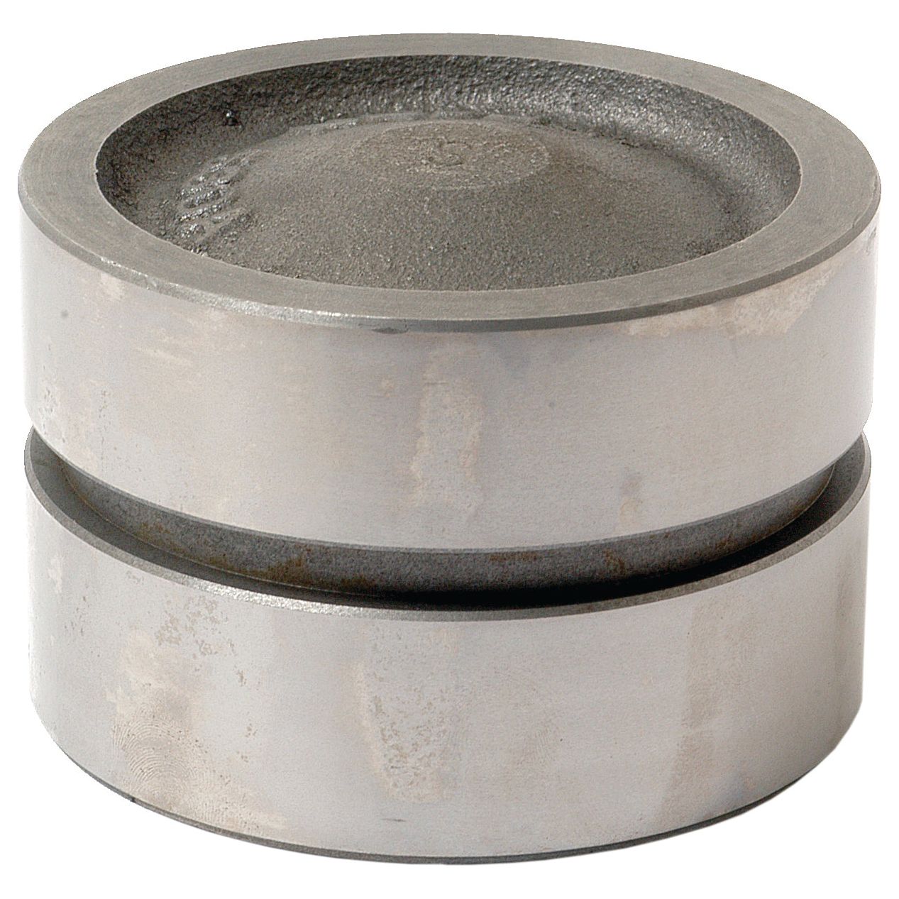 The Hydraulic Cylinder Piston (Sparex Part No. S.66194) from Sparex is a round, metallic object featuring two circular disks stacked with a narrow gap between them, reminiscent of the robust design seen in Ford New Holland machinery.