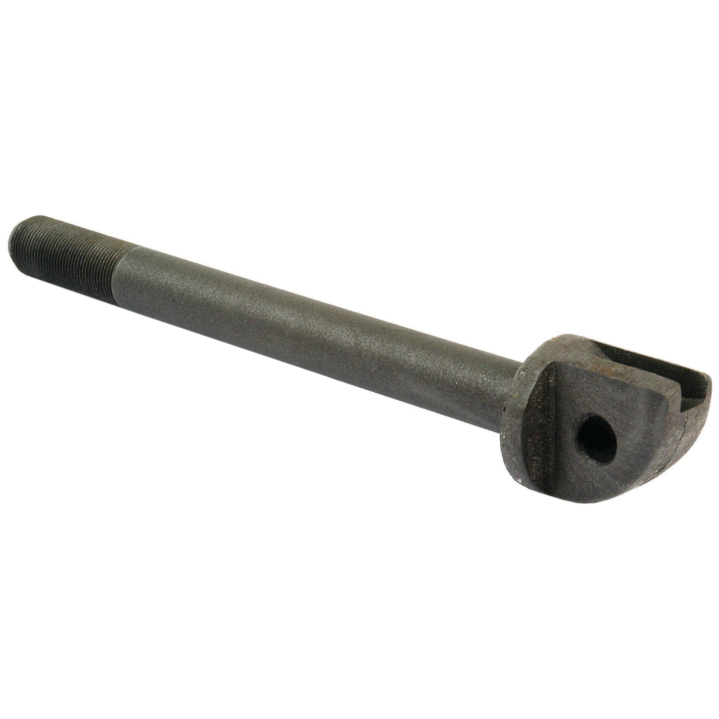 Close-up image of a long, cylindrical metal bolt with threading on one end and a slotted, flattened head on the other, typically known as the Draft Control Plunger | Sparex Part No.S.66240 from the brand Sparex, commonly used in Ford New Holland machinery.