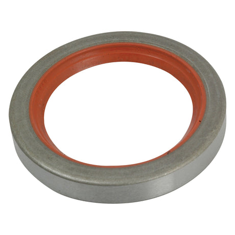 Circular metal gasket featuring an inner red rubber seal, displayed against a white background. Perfect for Ford/New Holland equipment, the Sparex Imperial Rotary Shaft Seal (1 15/16'' x 2 11/16'' x 3/8'', Part No. S.66253) guarantees durability and precision. Trust this Sparex product for all your machinery needs.