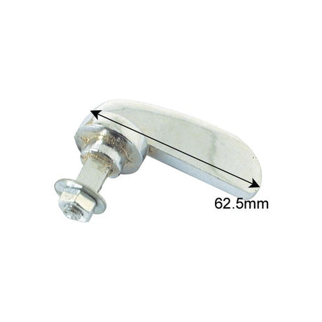 The Bonnet Clip (Sparex Part No. S.66259) is a metal lever handle featuring an attached bolt, with a handle length of 62.5mm as indicated by an arrow. This Sparex branded product is commonly compatible with Ford New Holland models and is often sourced from Sparex.