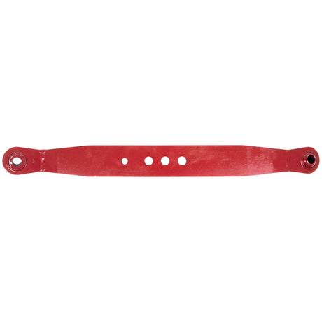 The Sparex Lower Link Lift Arm - Ball Ø 28mm - Ball Ø 28mm - RH & LH (Sparex Part No. S.66311) is a long red metal bar featuring five center holes and eyelets at each end, compatible with Ford/New Holland machinery.