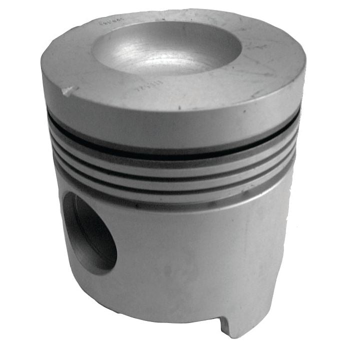 The Piston (Standard) - S.66313 by Sparex, a cylindrical metal piston with grooves, a circular indent on top, and featuring a hole and cut-out section near the bottom, has an optimal compression height for efficient performance.