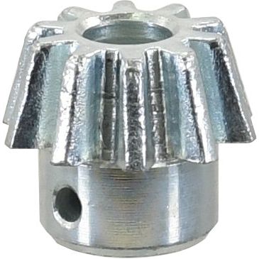 The Levelling Box Gear & Washer by Sparex, featuring 10 splines and bearing the part number S.66315, is a small metallic bevel gear with ridged teeth, a central hole, an additional side hole, and measuring 30mm in length—perfect for Ford/New Holland tractors.