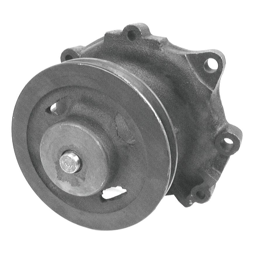 A Sparex Water Pump Assembly (Supplied with Pulley) - Part No.S.66327, featuring four mounting holes and a pulley wheel, suitable for Case IH/International Harvester and Ford/New Holland models.