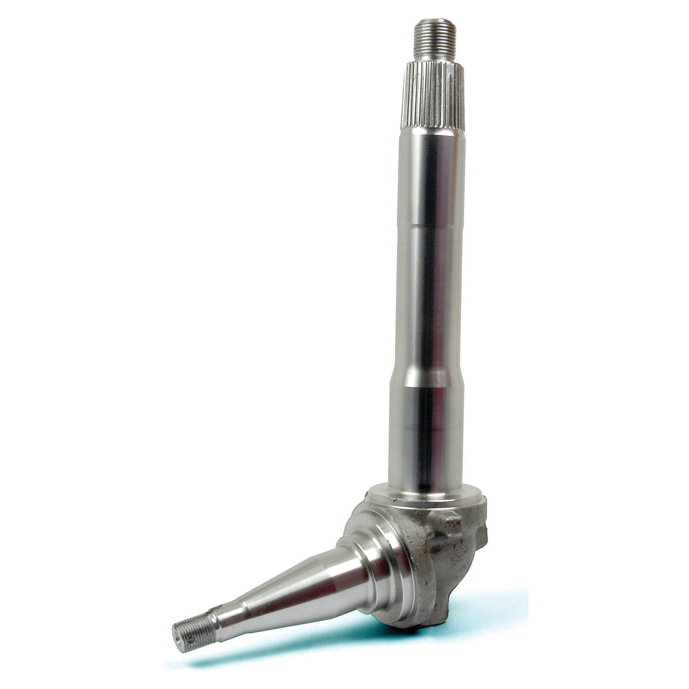 The Sparex Spindle RH & LH | Sparex Part No. S.66341 is a metallic automotive spindle with a threaded top and a conical bottom, designed for use in vehicle suspension systems, seamlessly integrating with the wheel hub to ensure optimal performance in Ford New Holland vehicles.