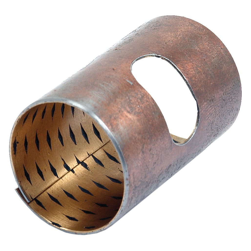 A cylindrical, perforated metal sleeve with a single circular opening, compatible with Sparex and Ford New Holland models like the C5NN2461D. The bush has a length of 38.1mm (1 1/2''), an inner diameter of 25.4mm (1''), and an outer diameter of 28.57mm (1 1/8''). It is available under Sparex Part No.S.66365 from the brand Sparex.
