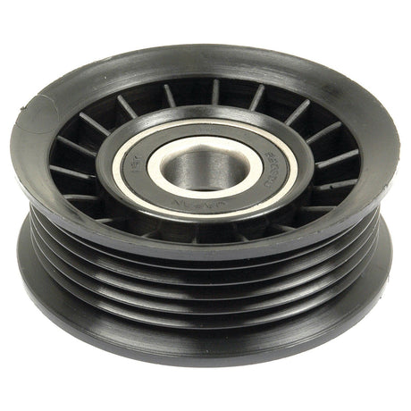 The Sparex Idler Pulley (Sparex Part No. S.66486) is a black component with multiple grooves and a central metal bearing, designed specifically for Ford / New Holland vehicles.