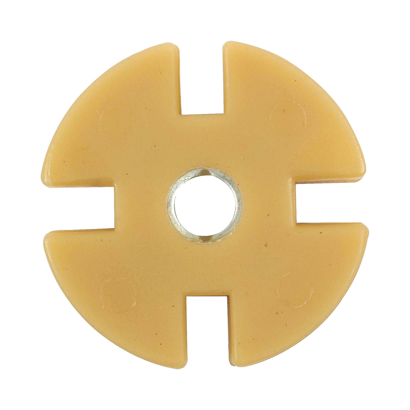 The Fuel Injector Pump Drive Pad from Sparex (Part No. S.66550) is a circular beige plastic pad with four notches and a central hole, specially designed for compatibility with Ford New Holland fuel injector pumps.