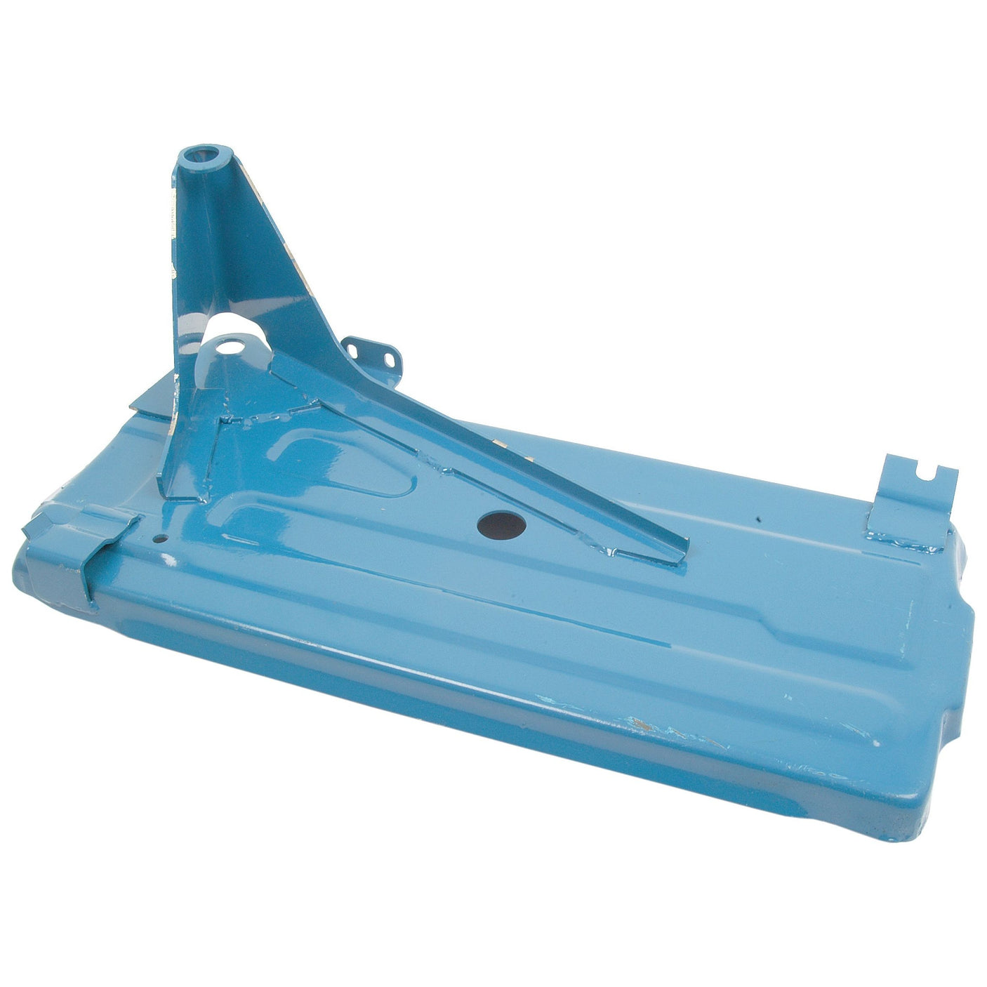 The Sparex Battery Tray (Sparex Part No. S.66588), designed with multiple angles and holes for versatile mounting, is suitable for Ford/New Holland machinery.