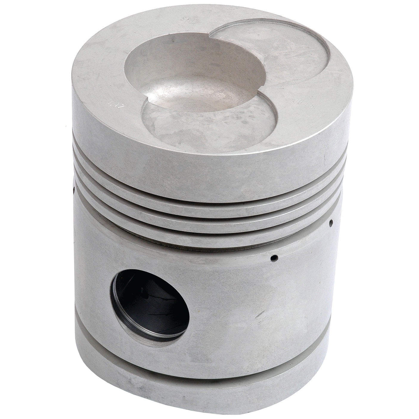 The Sparex Standard Piston (S.66719) is a metallic engine component featuring grooves and a circular cavity on the top surface. Its side includes horizontal ridges, a hole, and an optimal compression height designed for efficient performance.