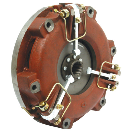 A close-up view of the Clutch Cover Assembly - S.66750 by Sparex, featuring a 255mm mechanical clutch assembly with a red housing and exposed metal components.